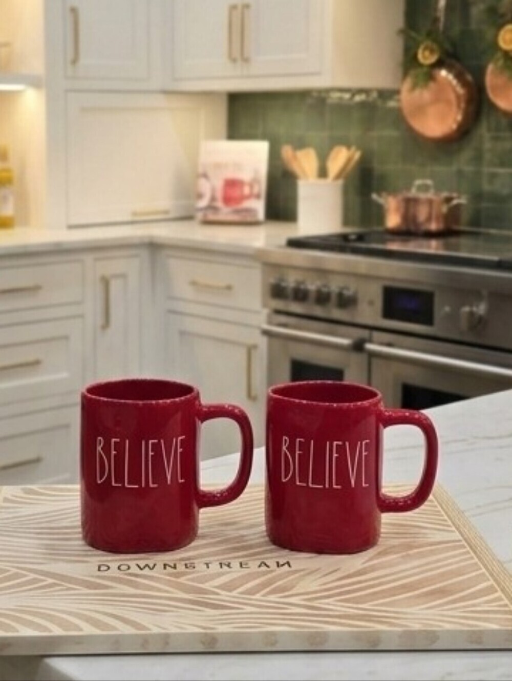 Rae Dunn Red "BELIEVE" Holiday Mug Set of 2 – Christmas Artisan Collection